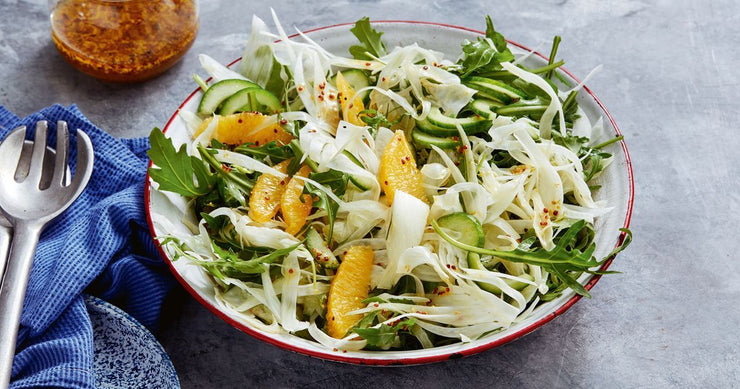 Gluten Free Fennel & Orange Salad Served With Salmon And Roast Potato